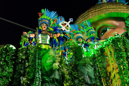 Rio, Brazil - march 04, 2019: Mangueira during the Carnival Samba School Carnival RJ 2019, at...