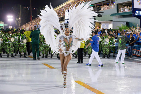 Rio, Brazil - march 03, 2019: Imperio Serrano Roxo during the Carnival Samba School Carnival RJ...