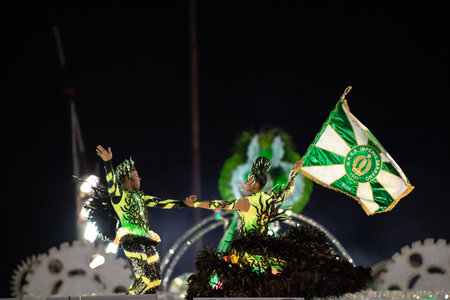 Rio, Brazil - march 03, 2019: Imperio Serrano Roxo during the Carnival Samba School Carnival RJ...