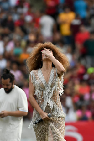Rio, Brazil - december 28, 2019: Vanessa da Mata singer during a Soccer game of the All-stars Game in the Maracana stadium.のeditorial素材