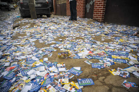 Rio, Brazil - October 03, 2010: Paper thrown on the floor with election campaign on election day in Rio de Janeiroのeditorial素材