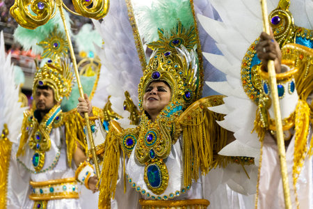 Rio, Brazil - march 04, 2019: Vila Isabel during the Carnival Samba School Carnival RJ 2019, at Sambodromoのeditorial素材