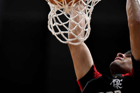 Rio, Brazil - february 03, 2020: player in match between Flamengo and Cearense by the brazilian basketball league (NBB) in Maracanazinho Stadiumのeditorial素材