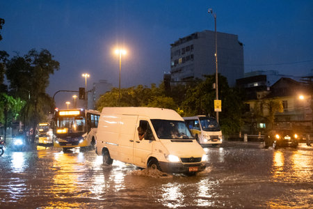 Rio, Brazil - february 05, 2020: heavy rain hits the city, leaving flooding points in several places of Rio de Janeiroのeditorial素材