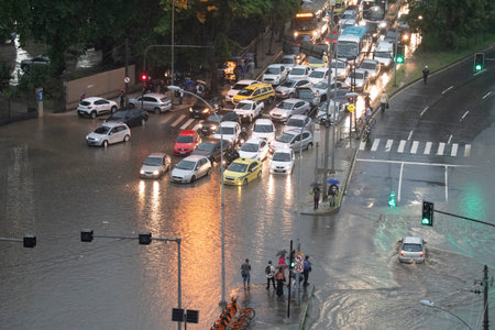 Rio, Brazil - february 05, 2020: heavy rain hits the city, leaving flooding points in several places of Rio de Janeiroのeditorial素材