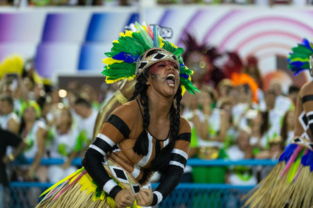 Rio, Brazil - march 04, 2019: Mangueira during the Carnival Samba School Carnival RJ 2019, at...