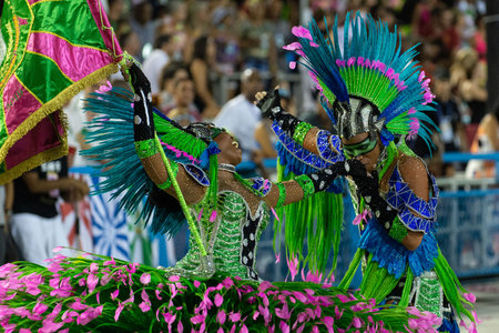 Rio, Brazil - march 04, 2019: Mangueira during the Carnival Samba School Carnival RJ 2019, at...
