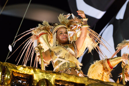 Rio, Brazil - march 04, 2019: Mangueira during the Carnival Samba School Carnival RJ 2019, at...