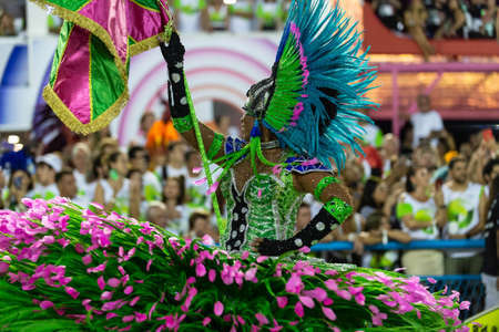 Rio, Brazil - march 04, 2019: Mangueira during the Carnival Samba School Carnival RJ 2019, at Sambodromoのeditorial素材