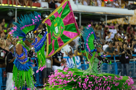 Rio, Brazil - march 04, 2019: Mangueira during the Carnival Samba School Carnival RJ 2019, at...