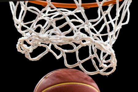 Rio, Brazil - february 03, 2020: net and ball in match between Flamengo and Cearense by the brazilian basketball league in Maracanazinho Stadiumのeditorial素材