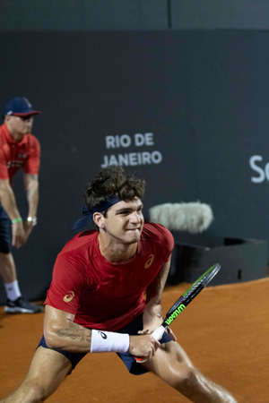 Rio de Janeiro, RJ, Brazil - february 17, 2020: Thiago Seyboth Wild (BRA) during championship tennis, Rioopen at Jockey Clubのeditorial素材