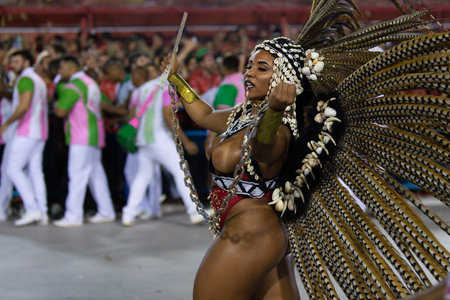 Rio, Brazil - march 04, 2019: Mangueira during the Carnival Samba School Carnival RJ 2019, at...