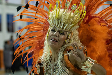 Rio, Brazil - February 21, 2020: parade of the samba school Unidos do Porto da Pedra, at the Marques...
