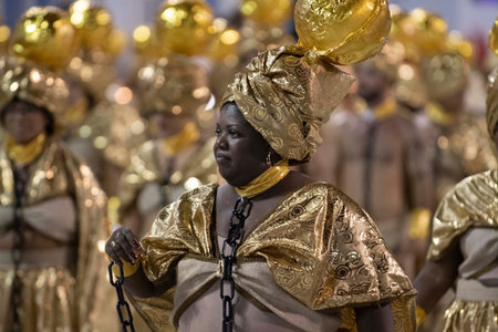 Rio, Brazil - February 21, 2020: parade of the samba school Unidos do Porto da Pedra, at the Marques...