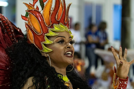 Rio, Brazil - February 21, 2020: parade of the samba school Unidos do Porto da Pedra, at the Marques...