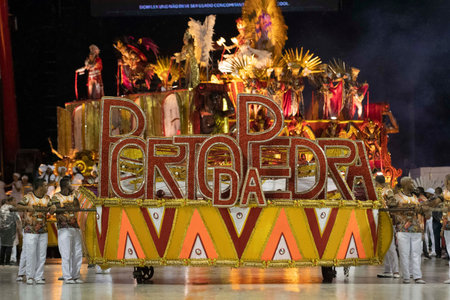 Rio, Brazil - February 21, 2020: parade of the samba school Unidos do Porto da Pedra, at the Marques...