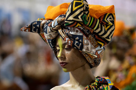 Rio, Brazil - February 21, 2020: parade of the samba school Unidos do Porto da Pedra, at the Marques...