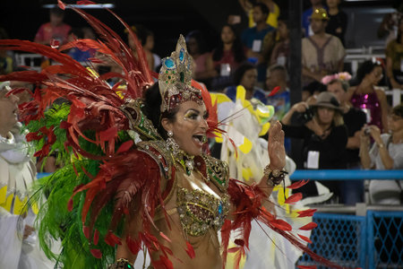 Rio, Brazil - February 21, 2020: parade of the samba school Academicos da Rocinha, at the Marques de...