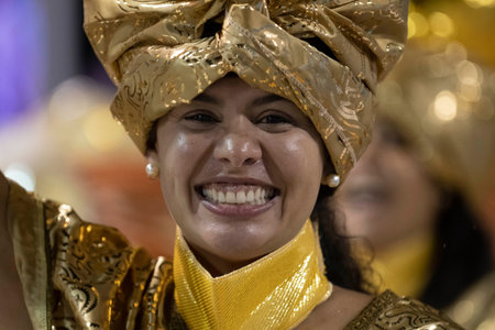 Rio, Brazil - February 21, 2020: parade of the samba school Unidos do Porto da Pedra, at the Marques...