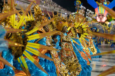 Rio, Brazil - February 21, 2020: parade of the samba school Vigario Geral, at the Marques de Sapucai...