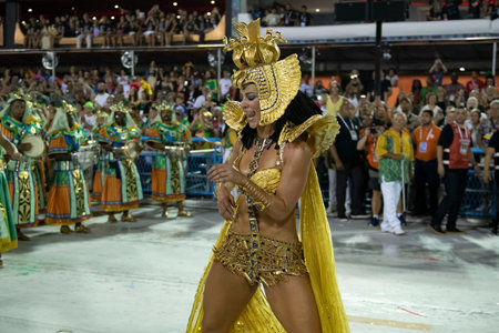 Rio, Brazil - February 23, 2020: parade of the samba school Grande Rio, at the Marques de Sapucai...