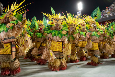 Rio, Brazil - February 23, 2020: parade of the samba school Grande Rio, at the Marques de Sapucai...