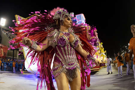 Rio, Brazil - February 23, 2020: parade of the samba school Estacio de Sa, at the Marques de Sapucai Sambodromoのeditorial素材
