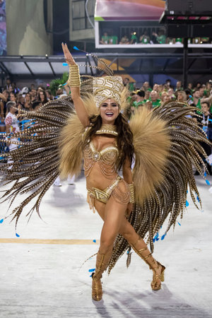 Rio, Brazil - February 23, 2020: parade of the samba school Grande Rio, at the Marques de Sapucai...