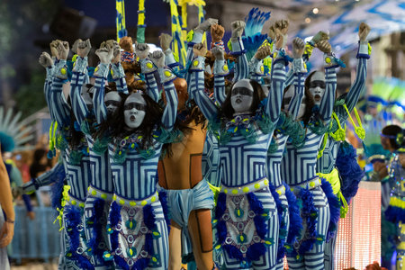 Rio, Brazil - February 23, 2020: parade of the samba school Portela, at the Marques de Sapucai...