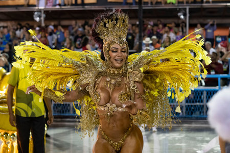 Rio, Brazil - February 24, 2020: parade of the samba school Sao Clemente, at the Marques de Sapucai...