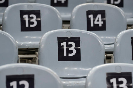 chairs with marking number 13 on the seat.の写真素材
