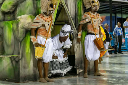 Rio, Brazil - February 21, 2020: parade of the samba school Academicos da Rocinha, at the Marques de Sapucai Sambodromoのeditorial素材
