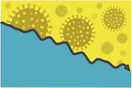 coronavirus drives the economy down. Falling graph iconのイラスト素材