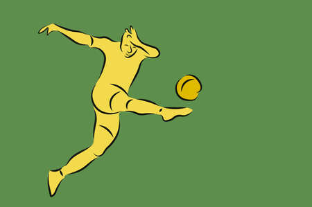 Stroke illustration of a football player kicking a ballのイラスト素材
