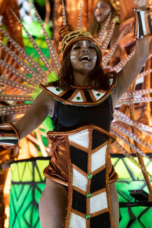Rio, Brazil - February 21, 2020: parade of the samba school Academicos do Cubango at the Marques de...