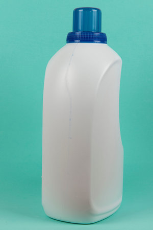 White packaging of washing liquid soap, without label on light green backgroundの写真素材