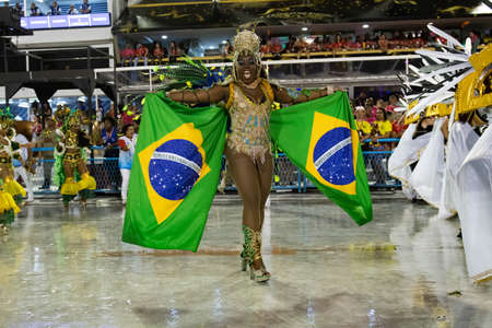 Rio, Brazil - February 22, 2020: parade of the samba school Inocentes de Belford Roxo, at the Marques de Sapucai Sambodromoのeditorial素材