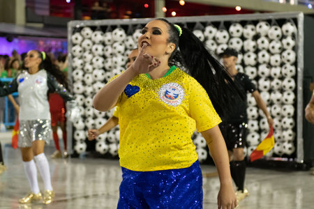 Rio, Brazil - February 22, 2020: parade of the samba school Inocentes de Belford Roxo, at the...