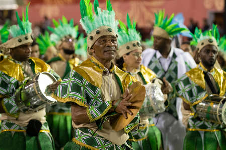Rio, Brazil - February 21, 2020: parade of the samba school Imperio Serrano, at the Marques de Sapucai Sambodromoのeditorial素材