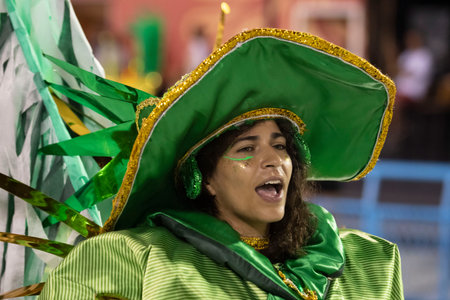 Rio, Brazil - February 21, 2020: parade of the samba school Imperio Serrano, at the Marques de Sapucai Sambodromoのeditorial素材