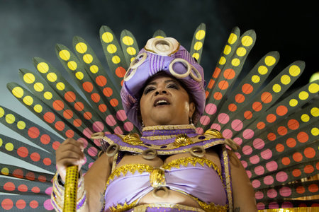 Rio, Brazil - February 21, 2020: parade of the samba school Imperio Serrano, at the Marques de...
