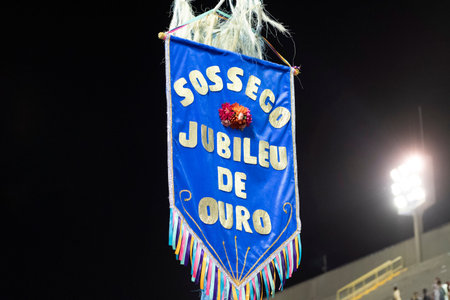 Rio, Brazil - February 22, 2020: parade of the samba school Academicos do Sossego, at the Marques de...