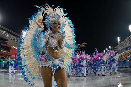 Rio, Brazil - February 22, 2020: parade of the samba school Academicos do Sossego, at the Marques de Sapucai Sambodromoのeditorial素材