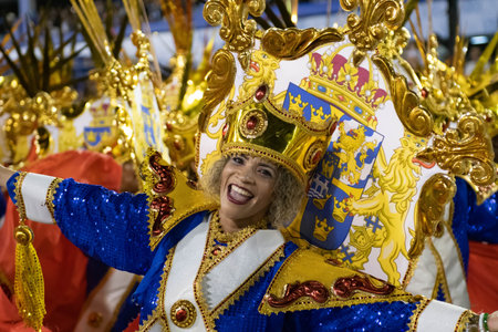 Rio, Brazil - February 22, 2020: parade of the samba school Inocentes de Belford Roxo, at the...