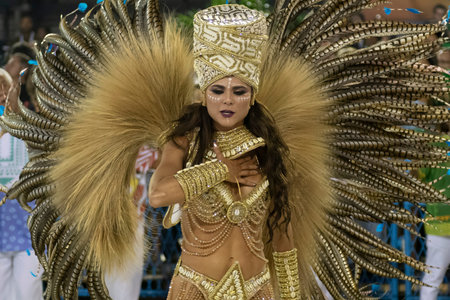 Rio, Brazil - February 23, 2020: parade of the samba school Grande Rio, at the Marques de Sapucai...