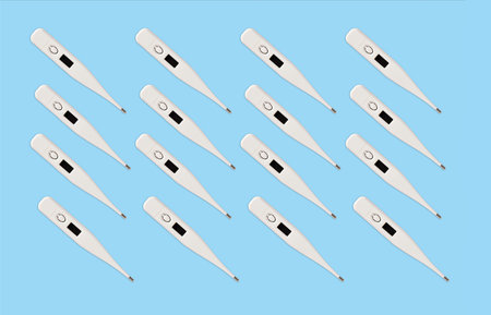 repeating digital thermometer on a light blue background