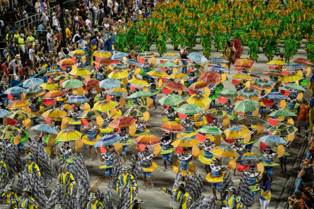 Rio, Brazil - February 24, 2020: parade of the samba school Unidos da Tijuca, at the Marques de...