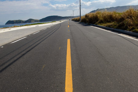 simple road with yellow strip dividing the lanes