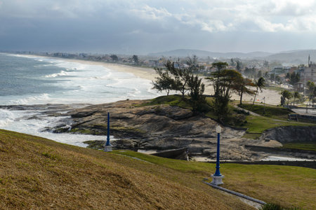 Saquarema , Brazil - June 27, 2020: view of the city showing the beach the rain starting